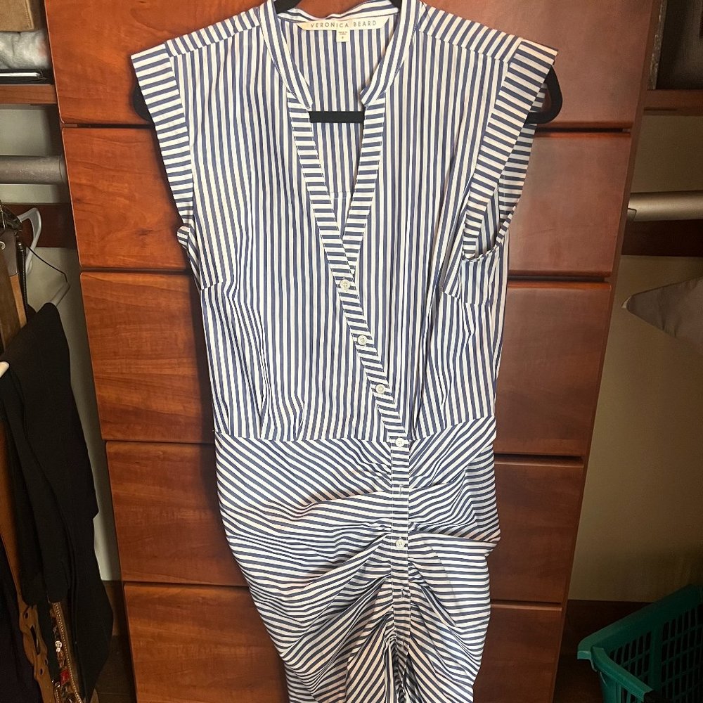 Veronica Beard Striped Ruched Shirt Dress